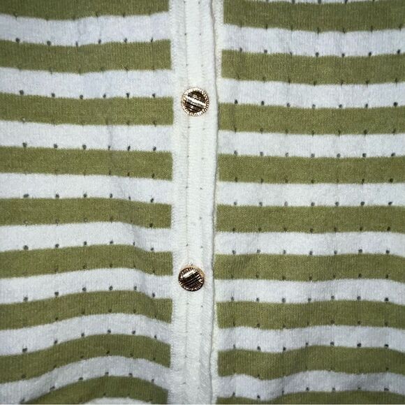 Women's Frenchy Green & White Striped Cardigan Sweater - Picture 4 of 10